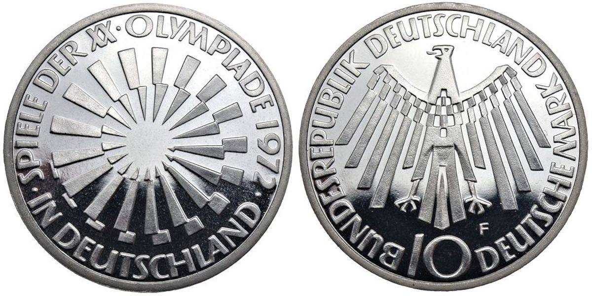 Münzring aus einer 10 Mark Münze Olympische Spiele 1972; Silber 625 